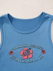 SHEIN Unity 90s Floral & Letter Graphic Crop Tank Top Graphic Tees Women Tops - Blue - View 5