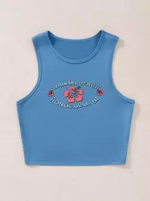 SHEIN Unity 90s Floral & Letter Graphic Crop Tank Top Graphic Tees Women Tops - Blue - View 6