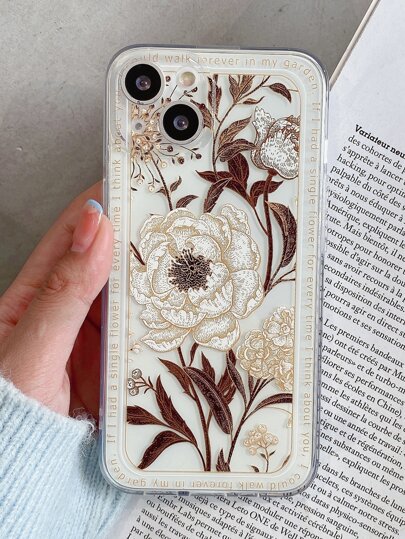 Coque de téléphone à bordure florale en dentelle d'été et de printemps, gravée, transparente en TPU, compatible avec 16/16 Pro/16 Plus/16 Pro Max
