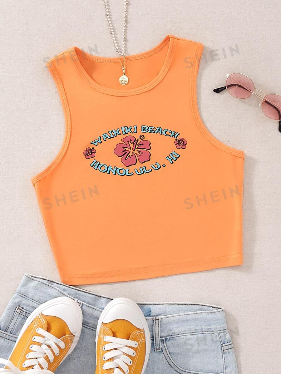 Lunelith SHEIN Lunessa Top tank corto 90s con estampado floral con letra