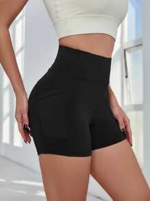 Easithlete Quần Shorts Thể thao Nữ Túi màu trơn - màu đen - Xem 1