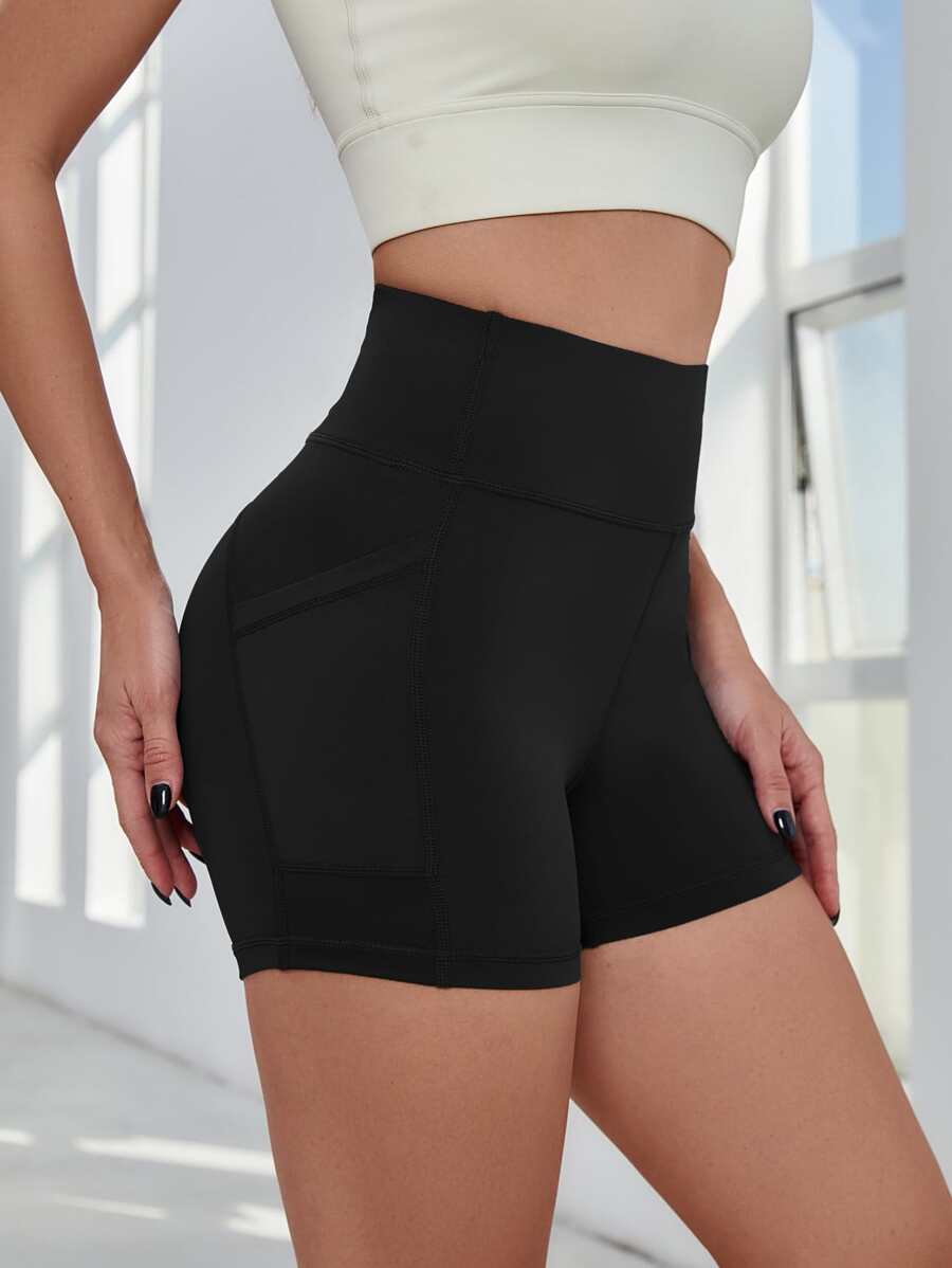 Easithlete Quần Shorts Thể thao Nữ Túi màu trơn - màu đen - Xem 1