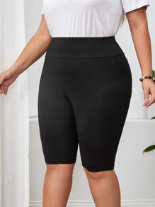 SHEIN LUNE 大碼寬腰帶騎行褲 - 黑色 - 查看 4