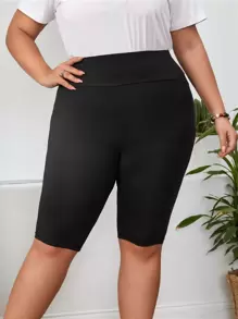 SHEIN LUNE 大碼寬腰帶騎行褲 - 黑色 - 查看 5