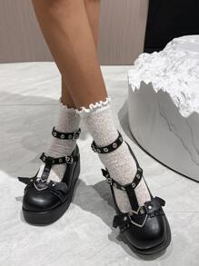 扣飾和金屬裝飾瑪麗珍鞋 - 黑色 - 查看 4