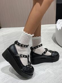 扣飾和金屬裝飾瑪麗珍鞋 - 黑色 - 查看 3