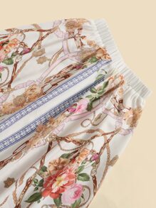 SHEIN Girls Floral & Chain Print Tee & Skirt - Multicolor - View 4