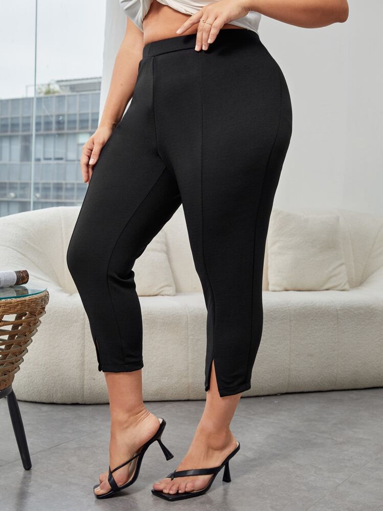 SHEIN Essnce Dividido Simples ocasional Calças de Tamanho Grande - Preto - Ver 5