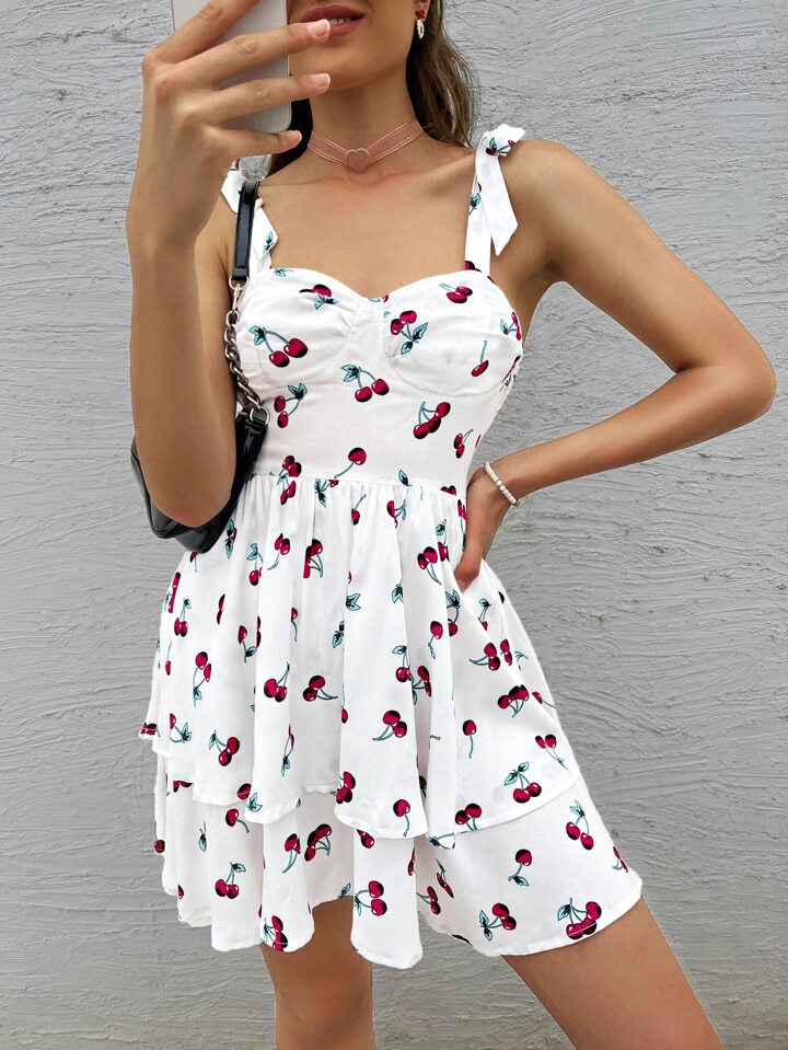 Cherry Pattern Layered Cami Dress
