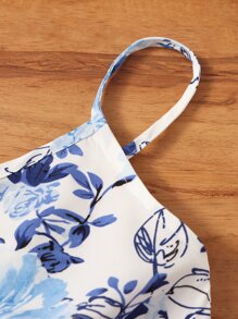 SHEIN 女孩印花吊帶連衣裙 - 藍白色 - 查看 3