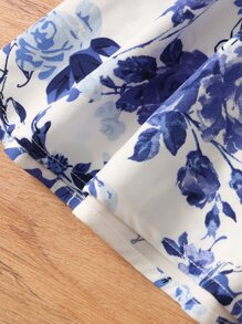 SHEIN 女孩印花吊帶連衣裙 - 藍白色 - 查看 4