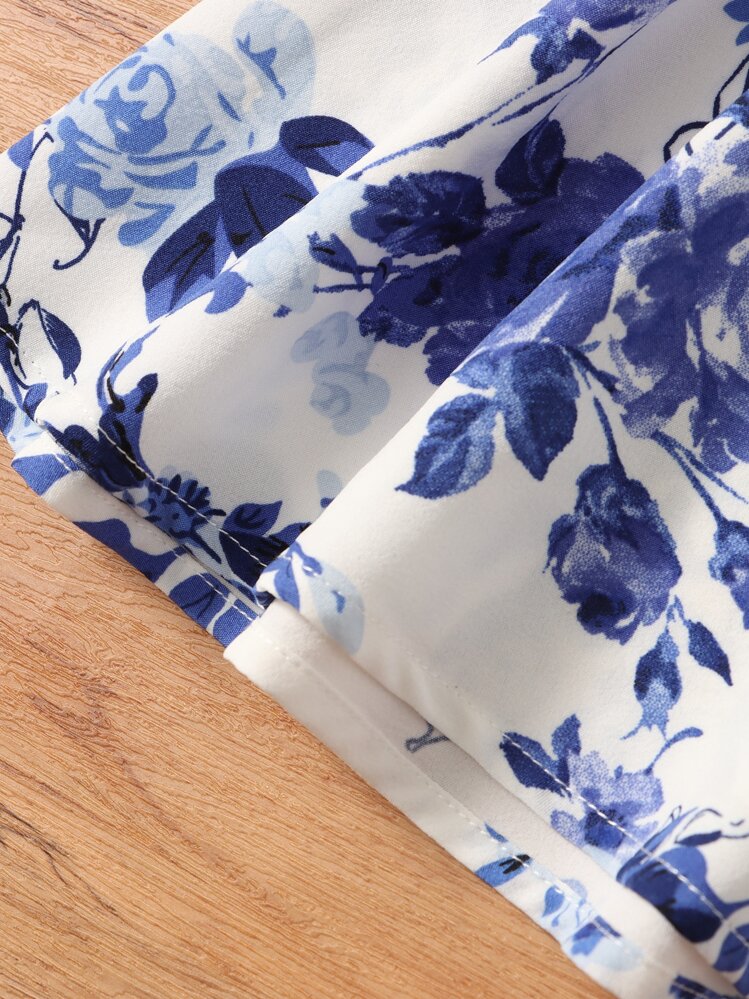 SHEIN 女孩印花吊帶連衣裙 - 藍白色 - 查看 4