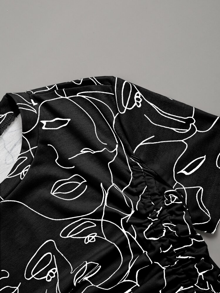 SHEIN Unity Abstract Figure Graphic Drawstring Front Tee - Black - View 4