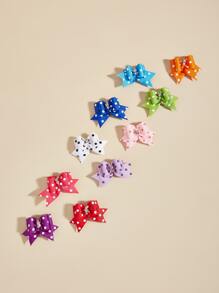 3pcs Random Polka Dot Bow Pet Hair Clip - Multicolor - View 3