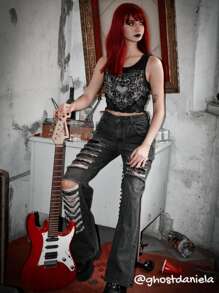 ROMWE Grunge Punk Jeans de pierna recta desgarro