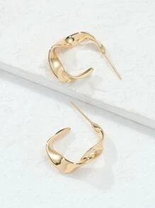 Solid Open Hoop Earrings - Yellow Gold - View 4