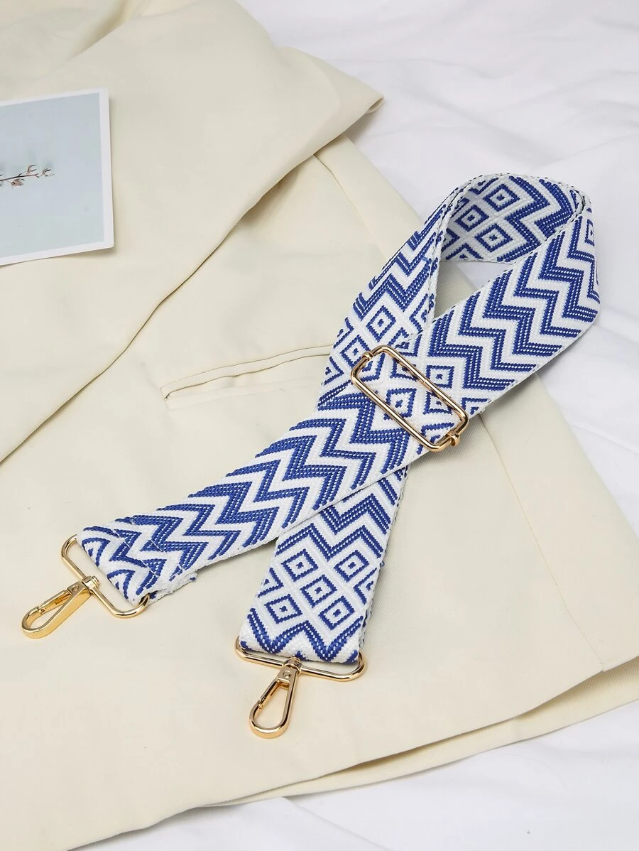 兩色調幾何刺繡細節提袋帶，可調式攜帶包裝飾，時尚耐用，新手及白領族理想選擇，適用於青少女、女性、大學生，是一份理想禮物裝飾配件。