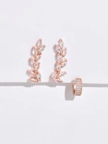 2pcs Cubic Zirconia Decor Ear Climber & 1pc Ear Cuff Copper Jewelry - Rose Gold - View 5