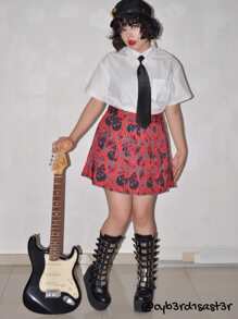 ROMWE Grunge Punk 素色前紐扣襯衫帶系帶 - 白色 - 查看 7