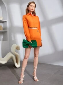 BizChic High Waist Button Detail Wrap Skirt - Orange - View 5