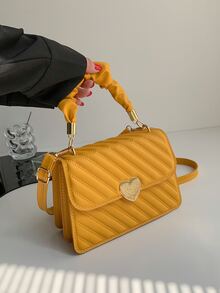 Túi vuông có dây đeo trang trí bằng kim loại chần - Màu vàng - Xem 6