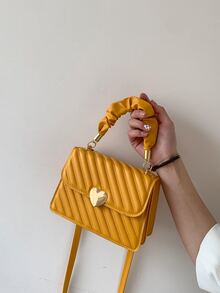 Túi vuông có dây đeo trang trí bằng kim loại chần - Màu vàng - Xem 7