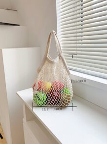 Vacation Woven Hollow Out Top Handle Bag, For Women, Rookies & White-Collar Workers,For Teacher Gifts,For Lady,For Female For Business/Commute/Work/Office,For Festivals/Vacation/Holiday - Beige - View 5