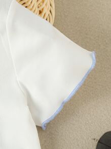 SHEIN Bộ hai mảnh Gái Xù nhỏ Xếp li Gân đan kẻ sọc Loại bướm Sẵn sàng - Xanh và trắng - Xem 3