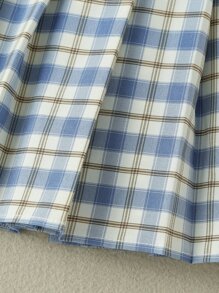 SHEIN Bộ hai mảnh Gái Xù nhỏ Xếp li Gân đan kẻ sọc Loại bướm Sẵn sàng - Xanh và trắng - Xem 4