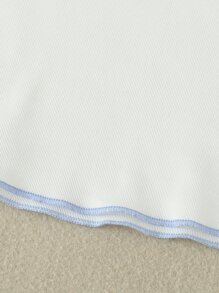 SHEIN Bộ hai mảnh Gái Xù nhỏ Xếp li Gân đan kẻ sọc Loại bướm Sẵn sàng - Xanh và trắng - Xem 5