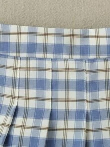 SHEIN Bộ hai mảnh Gái Xù nhỏ Xếp li Gân đan kẻ sọc Loại bướm Sẵn sàng - Xanh và trắng - Xem 6