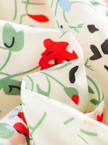 Girls Floral Print Shirred Puff Sleeve Ruffle Hem Dress - Beige - View 3