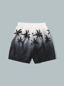 SHEIN Pantalones Cortos De Natación Para Chico Pre Adolescente Con Cordón Y Estampado Tropical - Blanco y Negro - Ver 2