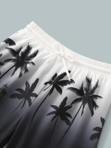 SHEIN Pantalones Cortos De Natación Para Chico Pre Adolescente Con Cordón Y Estampado Tropical - Blanco y Negro - Ver 4