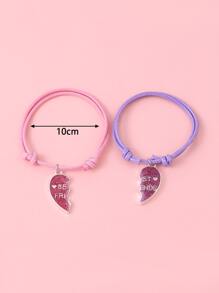2入組女孩愛心掛飾手環 - 彩色 - 查看 3