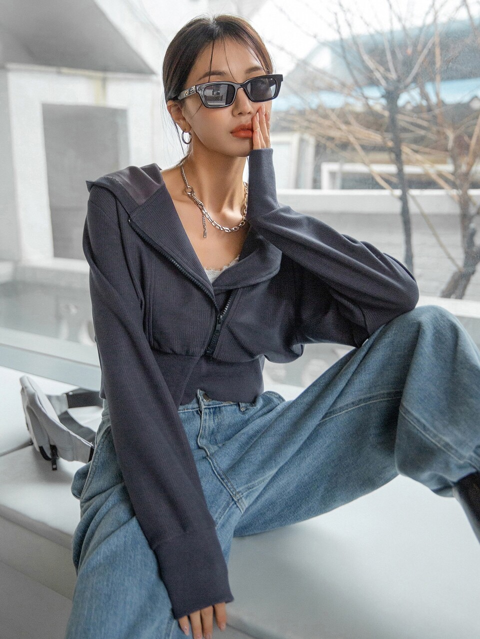 Zip Up Hooded Crop Jacket