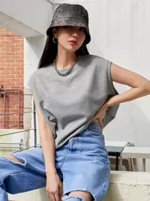 DAZY 純色背心上衣 - 淺灰色 - 查看 1