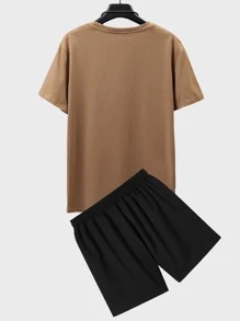 Manfinity Homme Men Letter & Picture Print Drop Shoulder Tee & Drawstring Waist Shorts - Multicolor - View 2