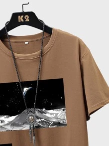 Manfinity Homme Men Letter & Picture Print Drop Shoulder Tee & Drawstring Waist Shorts - Multicolor - View 6