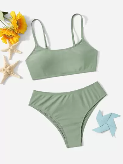 Swim Basics Conjunto de bikini sólido para adolescentes, verano playa