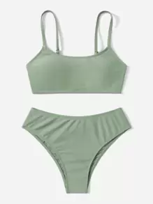 Swim Basics 少女纯色比基尼套装 夏日海滩 - 綠色 - 查看 3