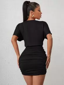 INAWLY Solva Ruched Batwing Sleeve Dress - Black - View 2