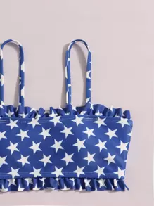 Tween Girl Star & Striped Print Frilled Bikini Set Summer Beach - Multicolor - View 3