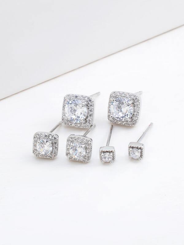 3 paires Clous d'oreilles zircone cubique à design géométrique