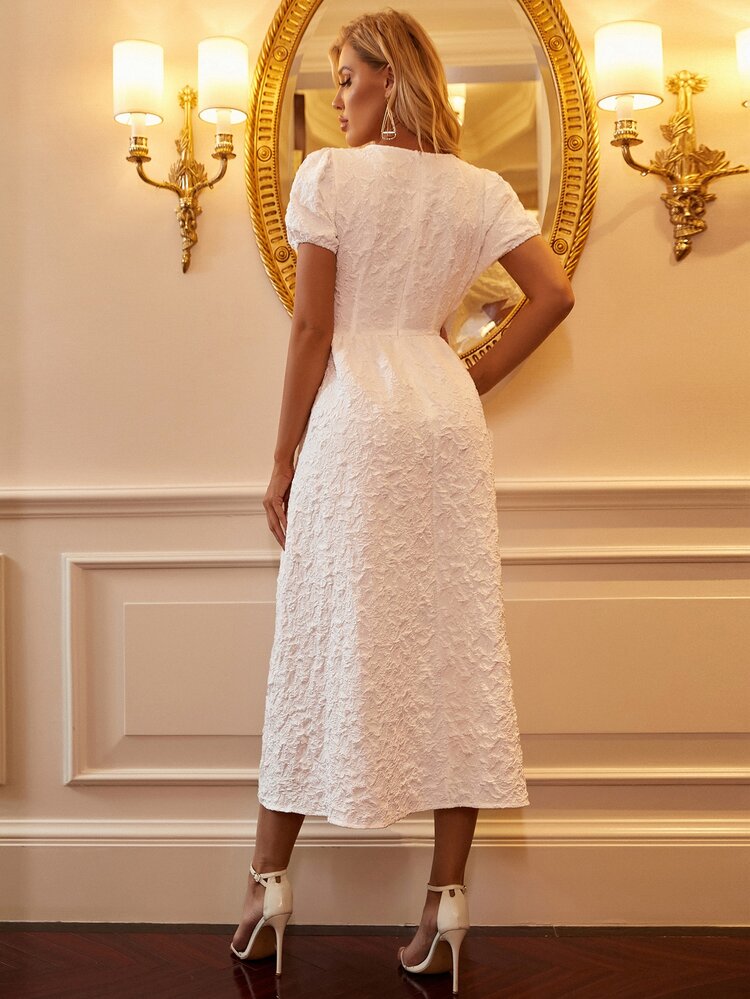 Modelyn Vestido línea A de manga farol unicolor - Blanco - Añade 2