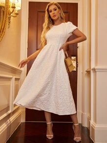 Modelyn Puff Sleeve Solid A-line Dress - White - View 3