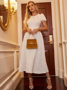 Modelyn Puff Sleeve Solid A-line Dress - White - View 4