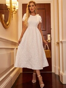 Modelyn Puff Sleeve Solid A-line Dress - White - View 5