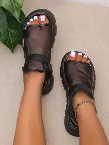 Women Cut Out Slingback Wedge Sandals, Fashionable Summer Mesh Breathable Flat Sandals