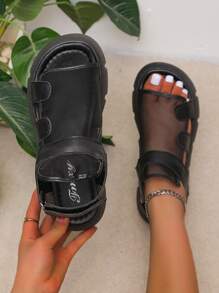 Women Cut Out Slingback Wedge Sandals, Fashionable Summer Mesh Breathable Flat Sandals